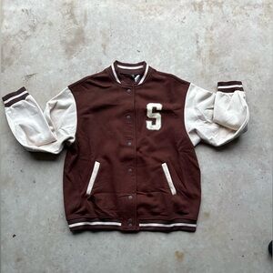 H&M brown and cream Seattle varsity jacket